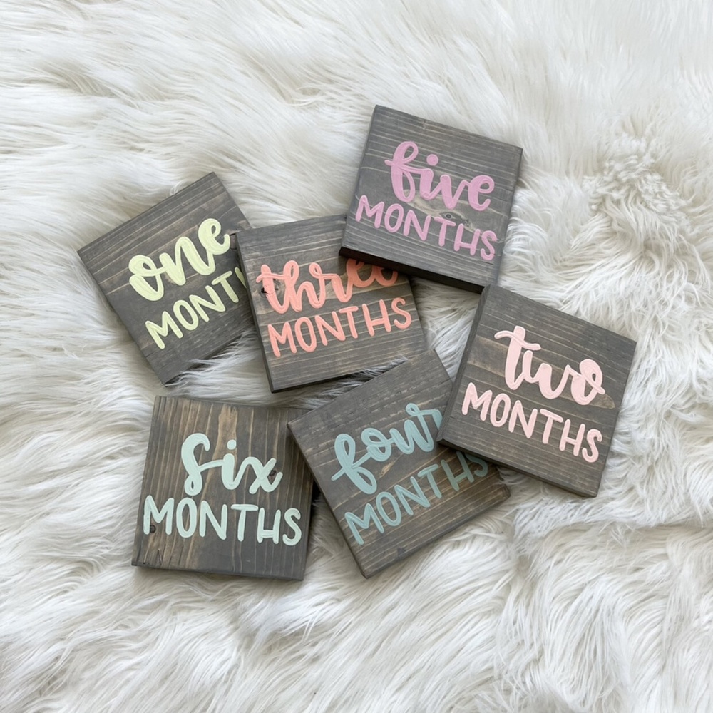 Monthly Milestone Blocks - Wooden - Handmade - Gray